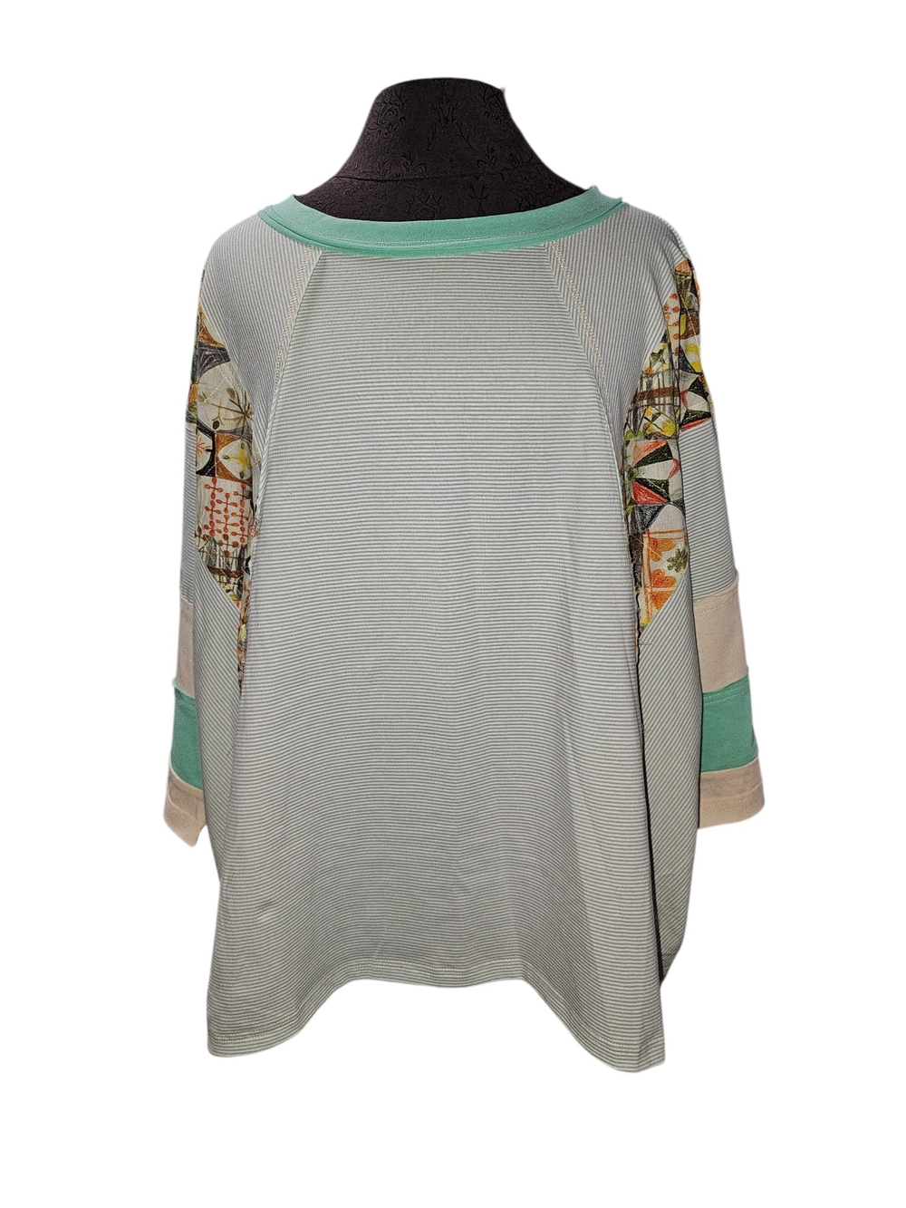 NWOT Easel Oversized Top M striped white mint green Boho
